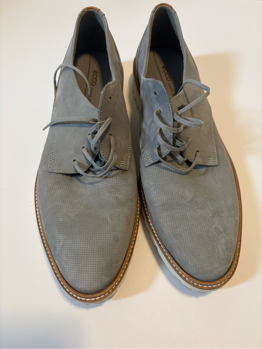 Ecco Womens Modern Tailored Grey Leather Oxford Shoes 10-10.5